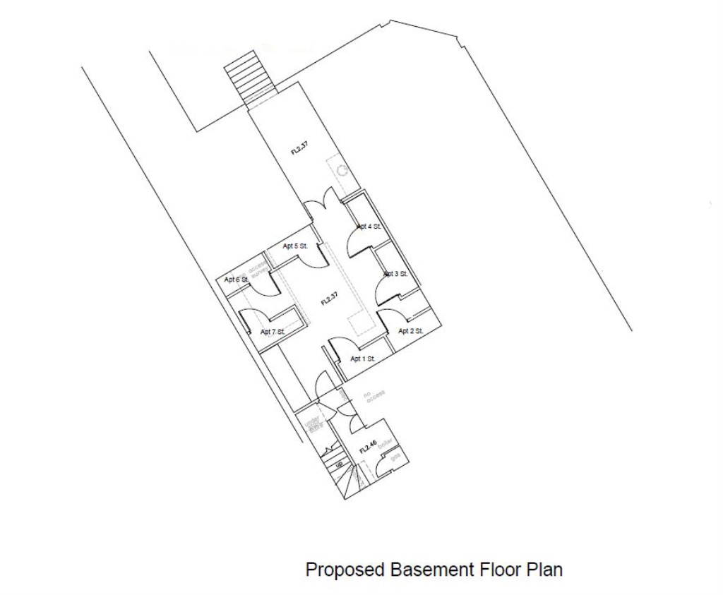 Lot: 142 - FORMER PUB AND HOTEL WITH PLANNING PERMISSION FOR RESIDENTIAL CONVERSION - Proposed Basement Floor Plan